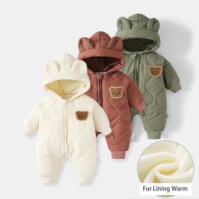 Winter Baby Oberbekleidung Kleidung Futter aus Fell Warm Kleinkind Mädchen Jungen Strampler Cartoon Bär Säugling Jumpsuit