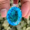 56 Ct Natural Topaz Blue Oval Cut 925 Sterling Silver Certified Gemstone Pendant