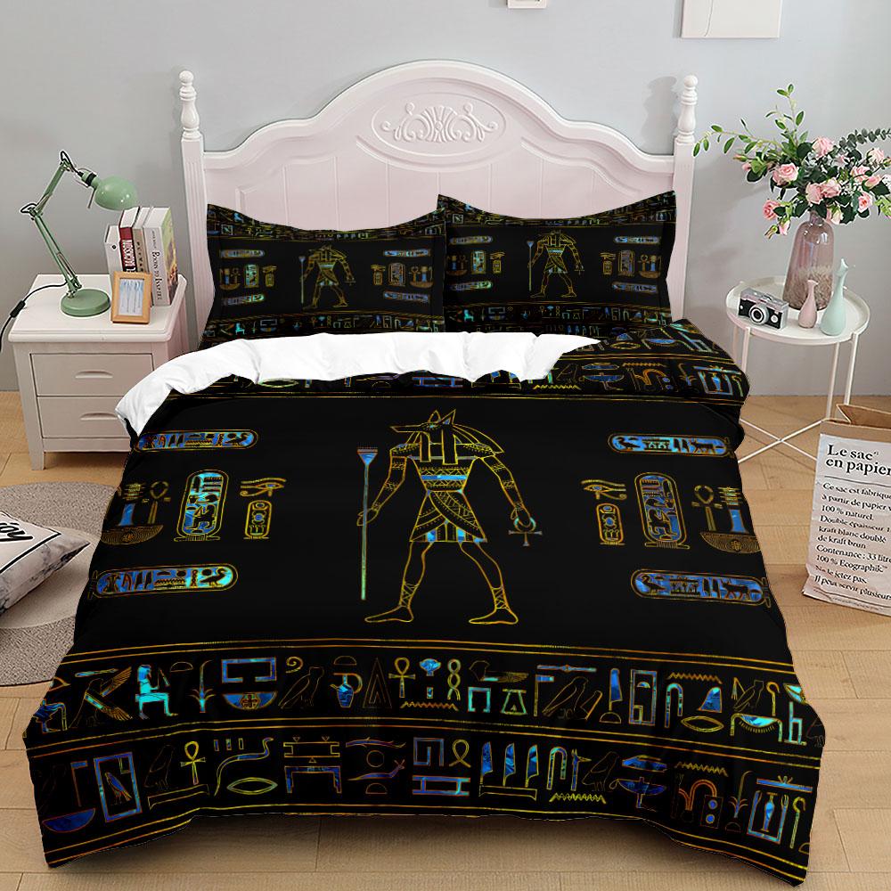 Antique Egyptian Hieroglyphs N Deities Duvet Cover Set King Queen Double Full Twin Single Size Bed Linen Set