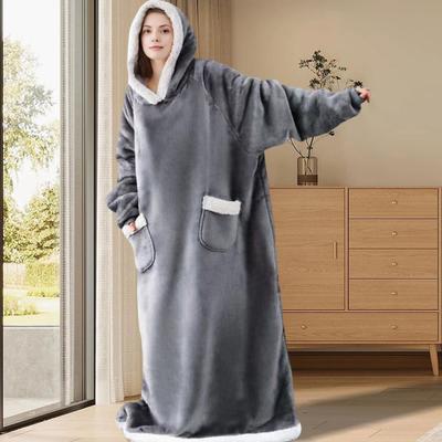 קפוצ'ון שמיכה לביש למבוגרים נשים גברים סווטשירט שמיכה מפליז שרפה אוברסייז חלוק לילה פלנל קטיפתי נעים עם כיסים