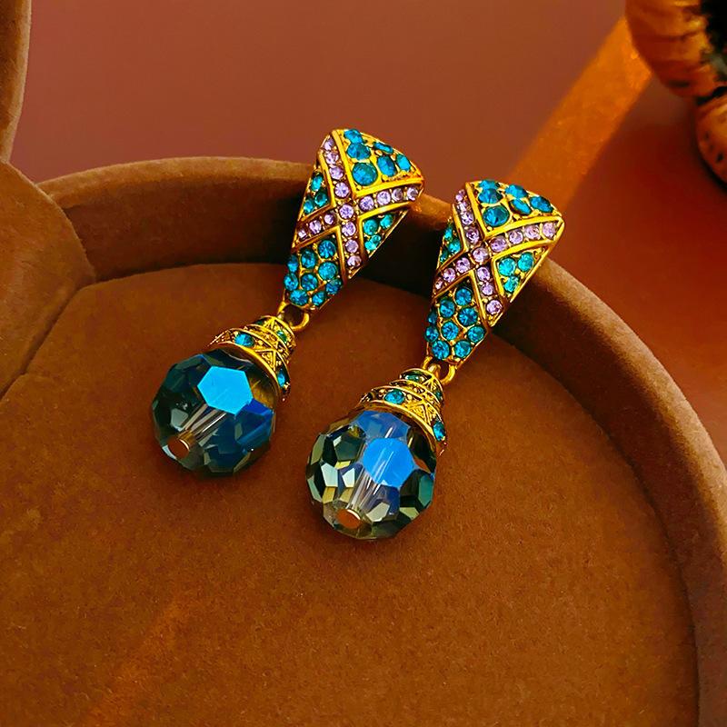 Baroque Style Zircon Earrings,Ornate Filigree Gemstone Earrings,Vintage Gemstone Drop Earrings,