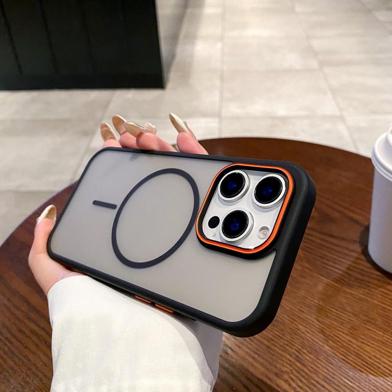 

Прозрачный матовый ударопрочный чехол для беспроводной зарядки iPhone 16 Pro Max 15 Pro 14 13 12 11 для Magsafe Magnetic Shockproof Hard PC Phone Cover iPhone 13 чёрный