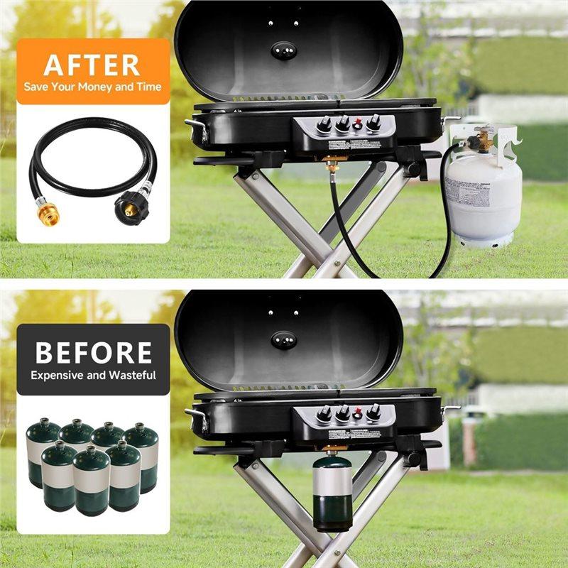 ABBP-4Ft Propane Hose Adapter 1Lb To 20Lb, Convert Propane Tank For Buddy Heater/Weber Q Grill/ Stove