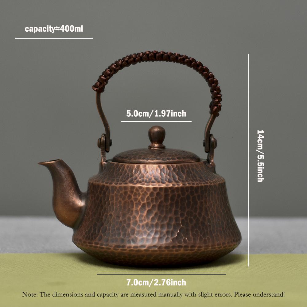 Tetera Pequeña de Cobre Puro, Tetera Tradicional Hecha a Mano de Cobre Rojo, Olla Saludable para Hervir Agua, Juego de Té Kung Fu para el Hogar, 400 ml