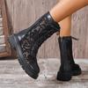 Mode 2024 Sommer Hohe Qualität Damen Schuhe Mode Runde Zehe Einfarbig Hohle Atmungsaktive Mittelhohe Ferse Schnürung Kurze Damenstiefel