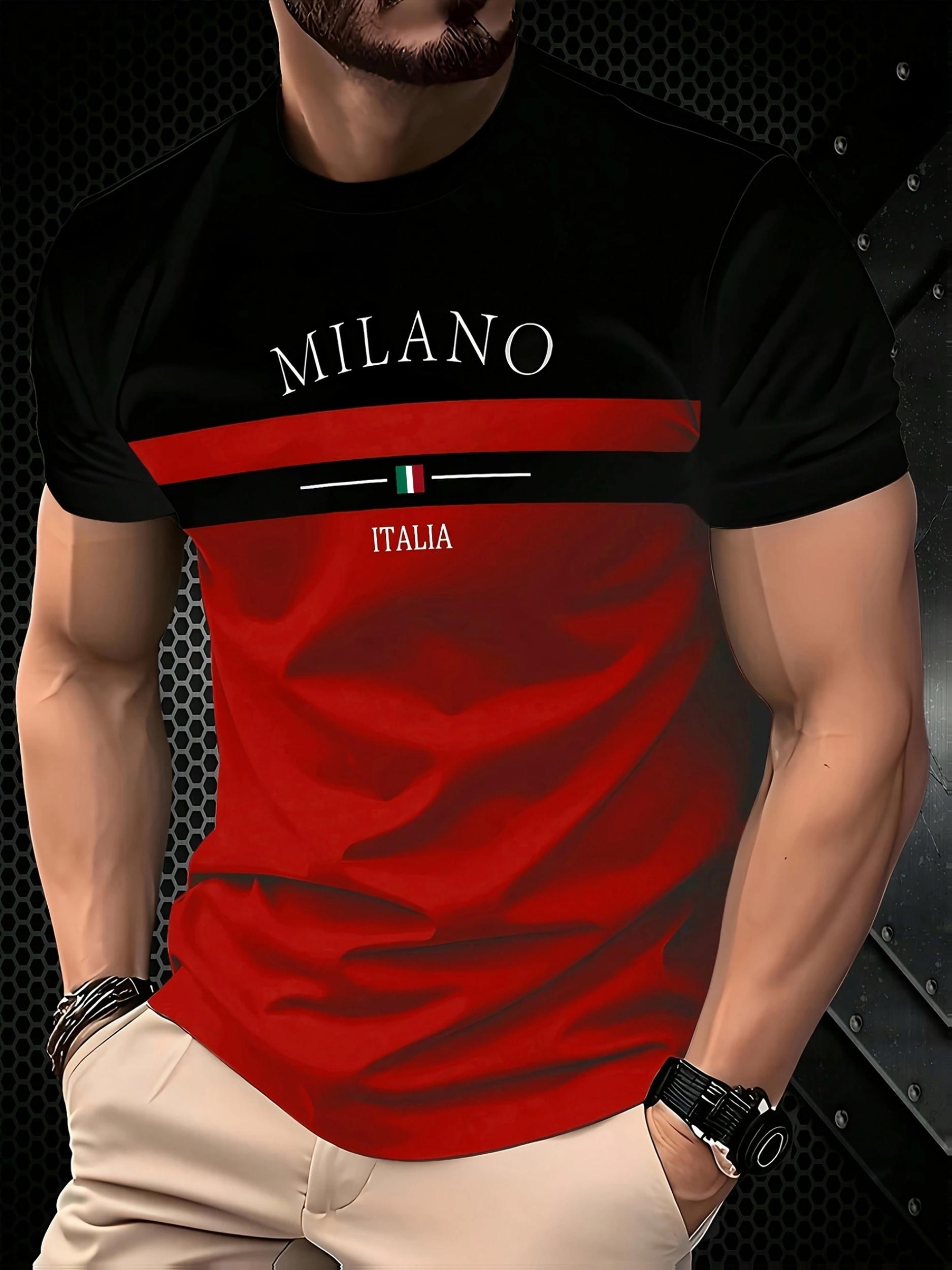 Men S Casual ;Milano Italy; Graphic T-Shirt - Black ; Whit XL