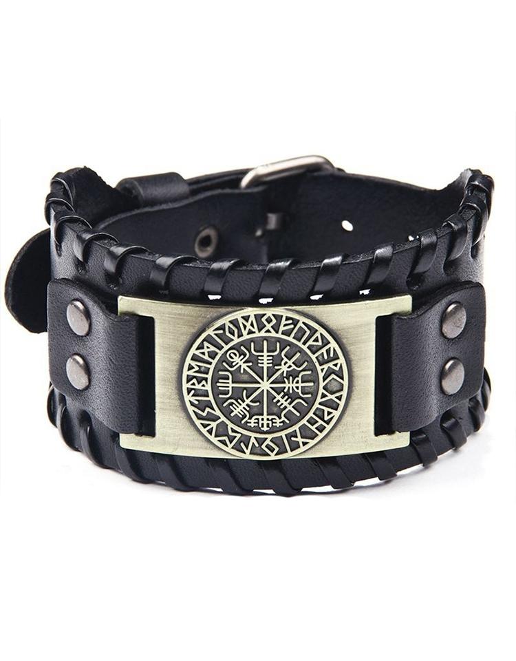 New Retro Wide Leather Nordic Rune of Odi Bracelet Men's Bracelet Celtic Viking Jewelry Compass Bracelet Accessories Party Gifts