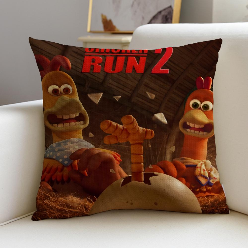 Fun CChicken RunS Cushion Cover Breathable and Skinfriendly Linen Pillowcase Square Removable and Washable Cushion
