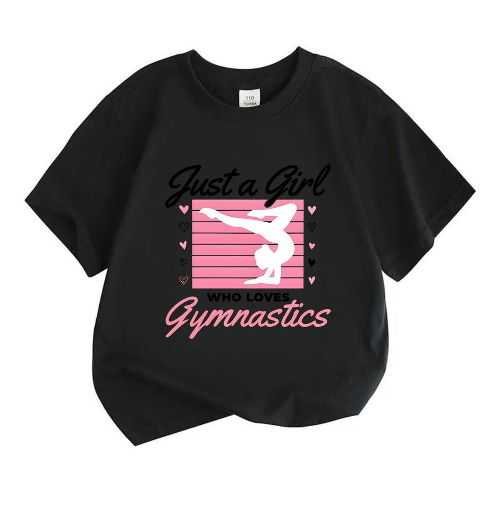 Crew Neck Short Sleeve 100% Cotton T-Shirt for Boys Girls, Just a Girl Who Loves Gymnastics Printed Casual Comfortable Tee for Daily Wear Gymnastics S