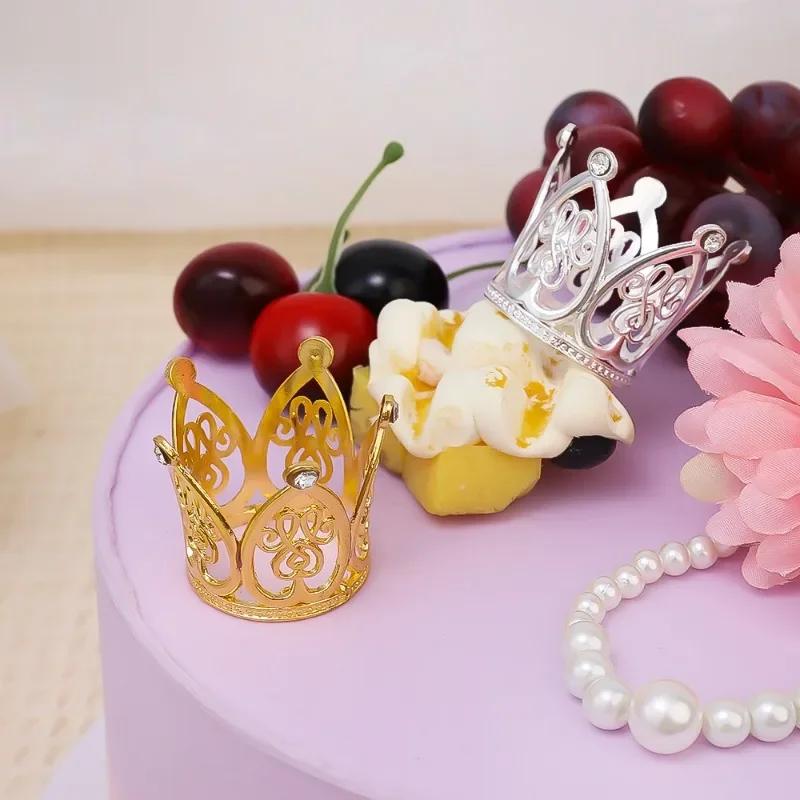 30/1Pcs Mini Pearl Crown Cake Decoration Gold Silver Cupcake Topper For Flower Arrangements Baby Shower Wedding Party Decoration