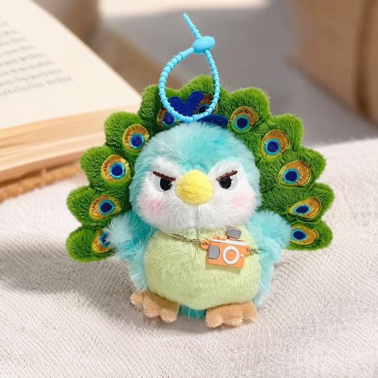 Green Peacock Plush Keychain, Creative Soft Stuffed Animal Backpack Charm, Cute Bag Pendant for Women Girls