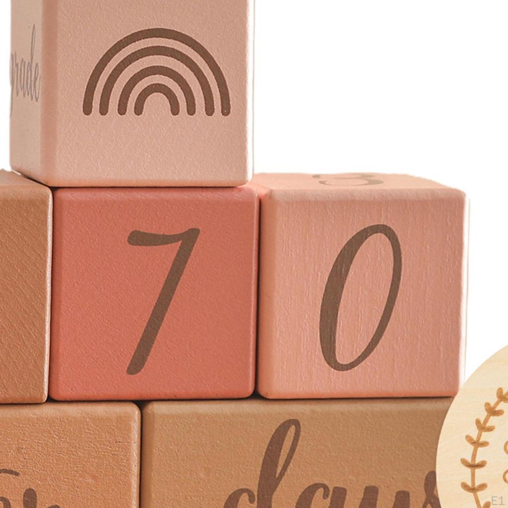 Milestone Blocks Set Age Commemorative Mom Gift Boys or Girls, Shower, Wooden Discs Photo
