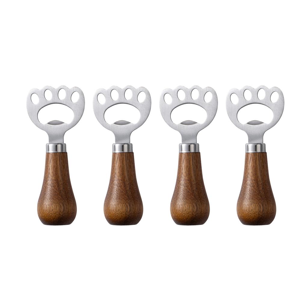 4pcs Stainless Steel Vertical Beer Bottles Openers with Wood Handle Drink Lid Remover for Home Use Kitchen Accessories