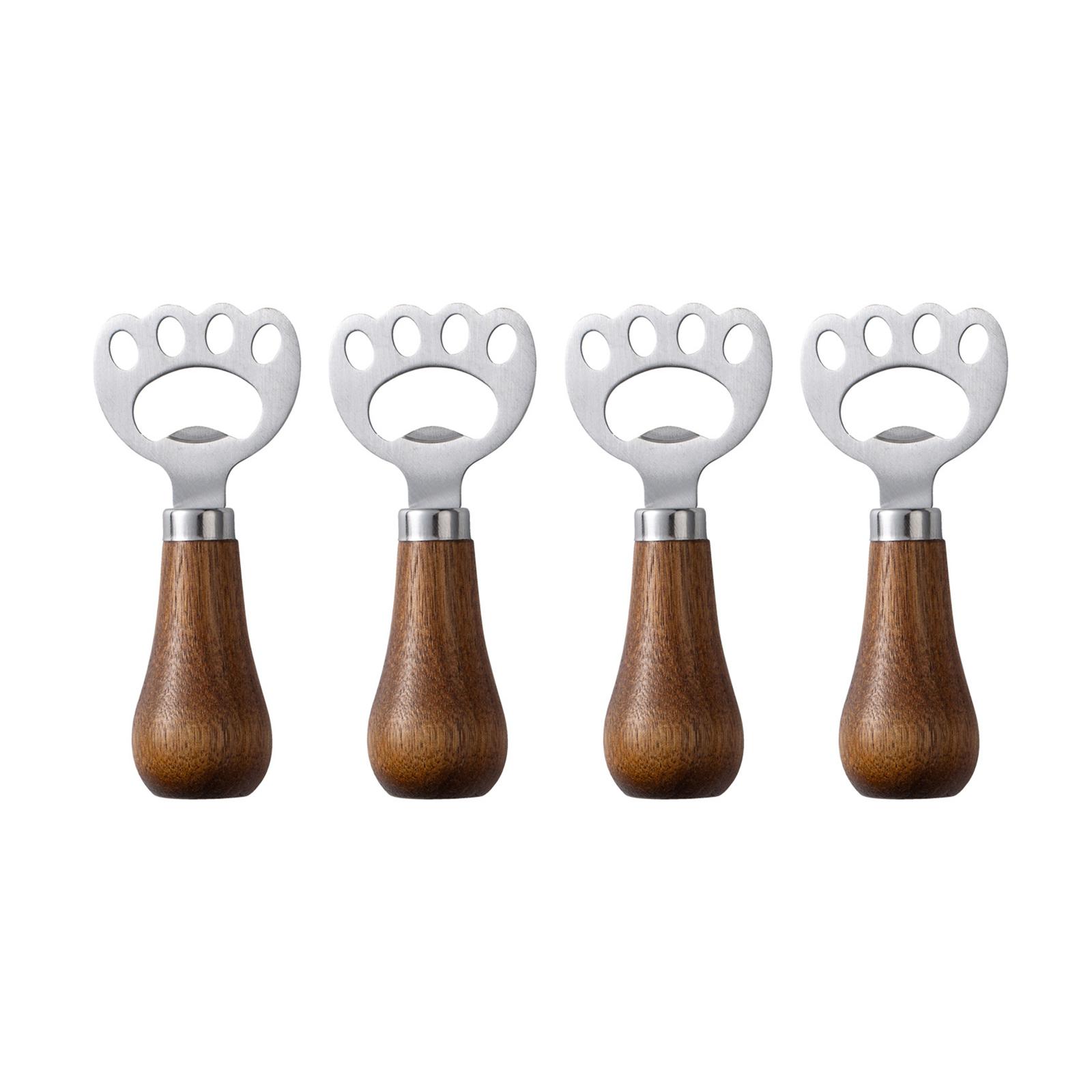 

4 шт. Вертикальные открывалки для пивных бутылок из нержавеющей стали с деревянной ручкой, средство для снятия крышек напитков для домашнего использования, кухонные аксессуары C