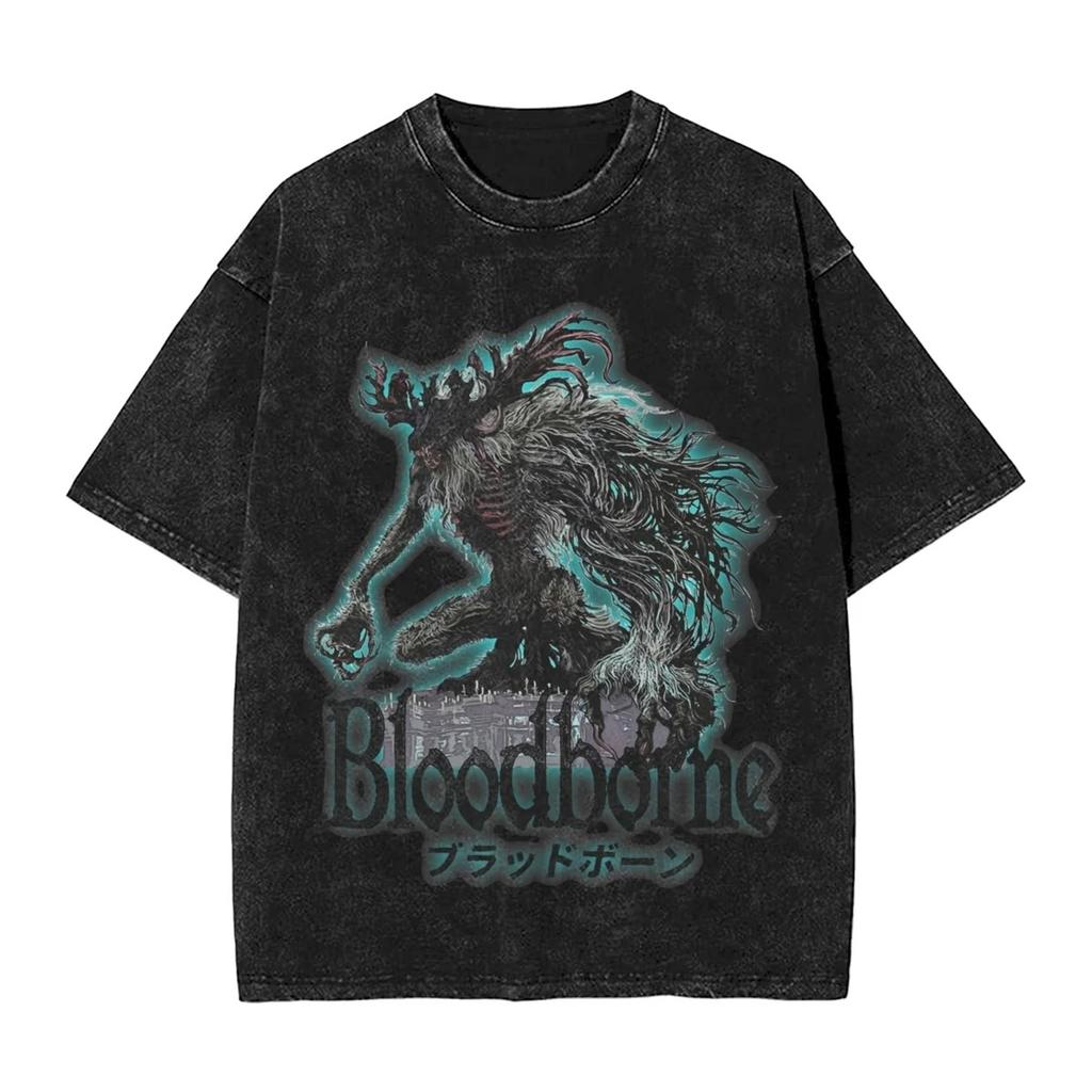 Hot Game Peripherals Bloodborne Darks Souls Graphic Print TShirt Streetwear Vintage Washed Cotton Top Oversized Summer New Tees