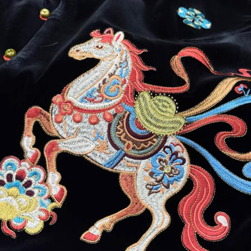 New Spring Silk Velvet Vest with Embroidery and Stand Collar - Women's Chinese National Style
