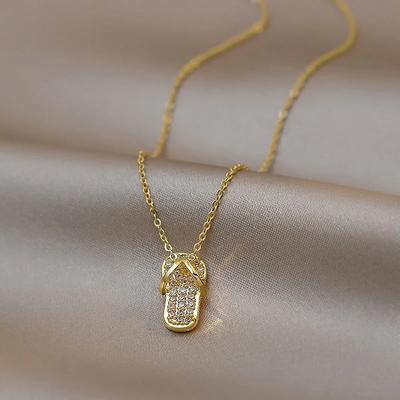 Huitan Funny Slipper Designed Pendant Necklace for Women Versatile Cute Gold Color Accessories Delicate Bright CZ Daily Jewelry