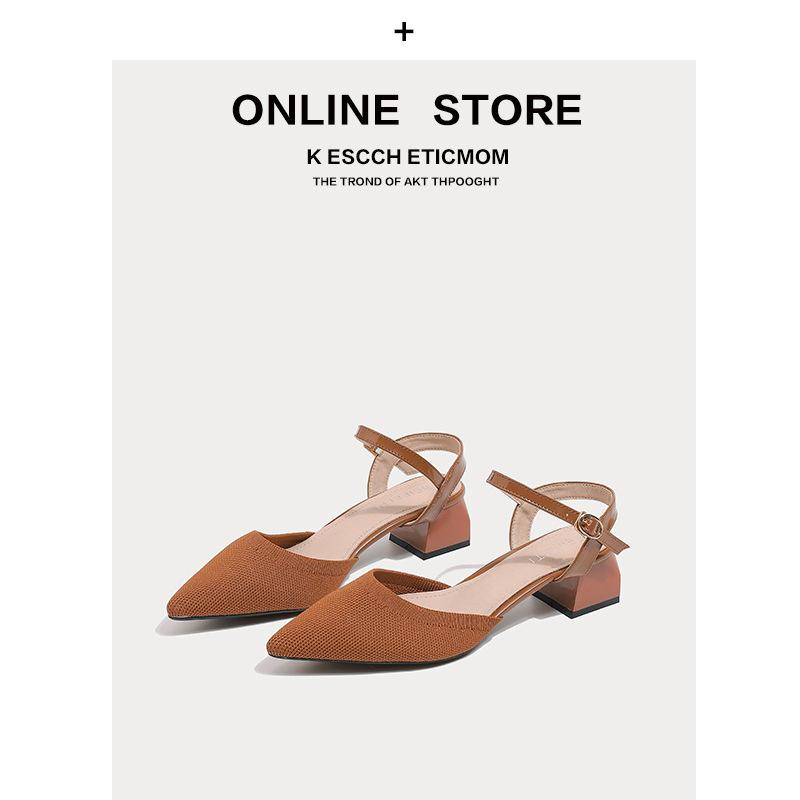 

Baotou sandals women s summer thick heels new pointed flying shoes knitted one-word strap high heels 40 зебра