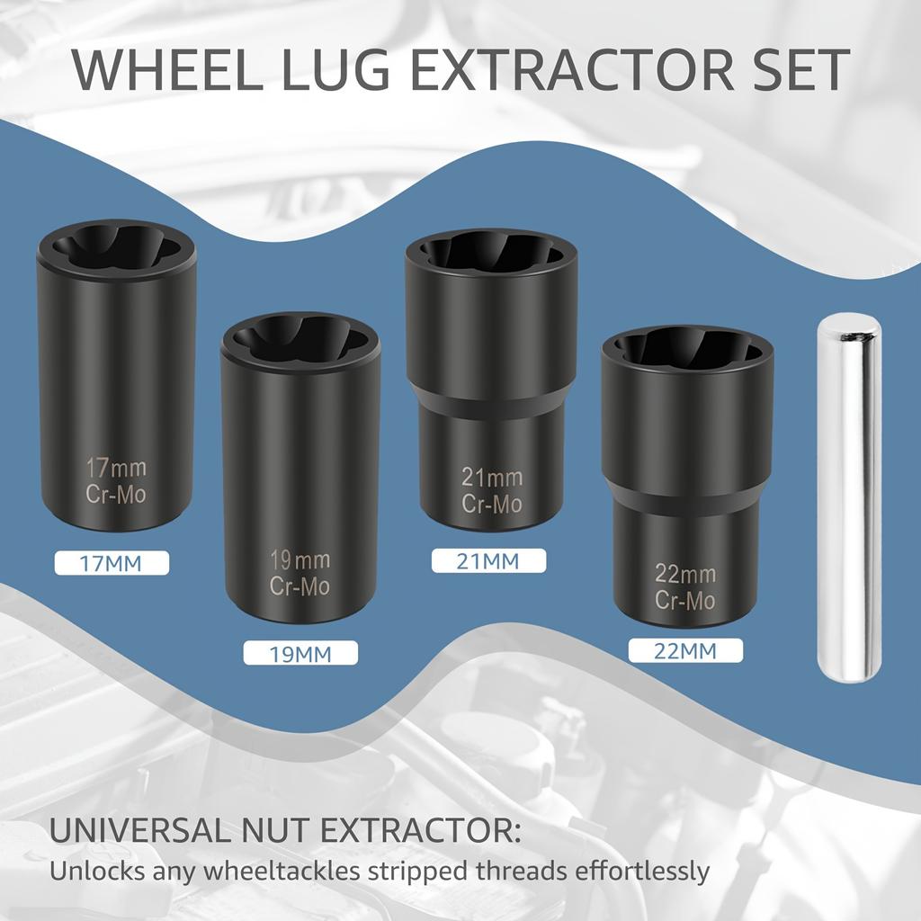 5Pcs Impact Bolt & Nut Remover Set - Chrome Vanadium Steel Lug Extractor with Twist Socket Design - Effortlessly Remove Stripped & Damaged Fasteners