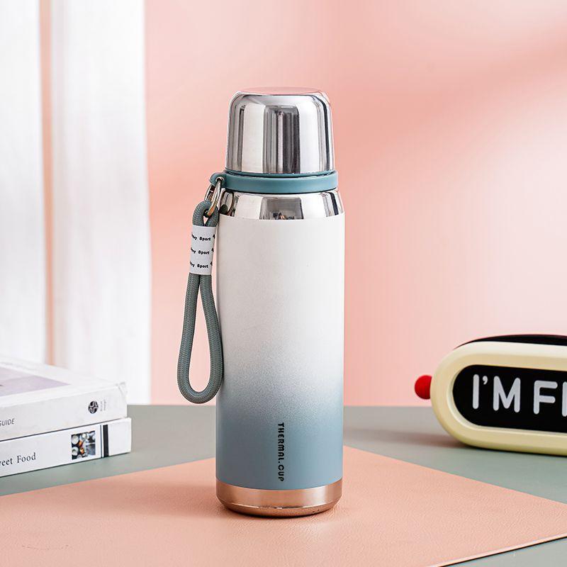 New Gradient Color Steel Big Cap Portable Gift for Male and Female Students Special Thermos Cup Mug Cup Durable Durable