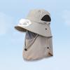 Men Solar Fan Hat with Face And Neck Cover USB Rechargeable Fan Large Brim Hollow Mesh Windproof Strap Anti-UV Sunlight Protection Outdoor Fishing