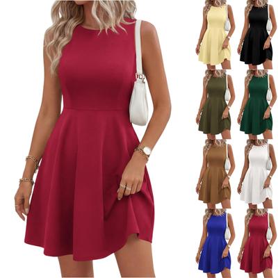 Women'sR-neck Sleeveless Belt Evening Long Dress For Women