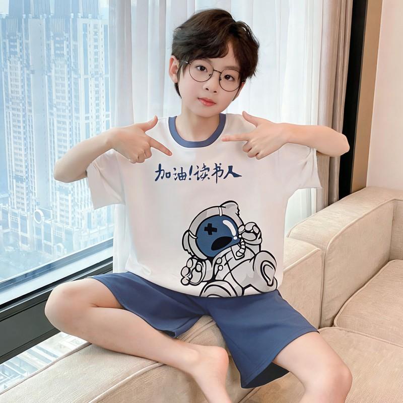 100% Cotton Boys Pajama Set Short Sleeve Shorts Sleepwear Kids Teens Comfortable Breathable Home Wear