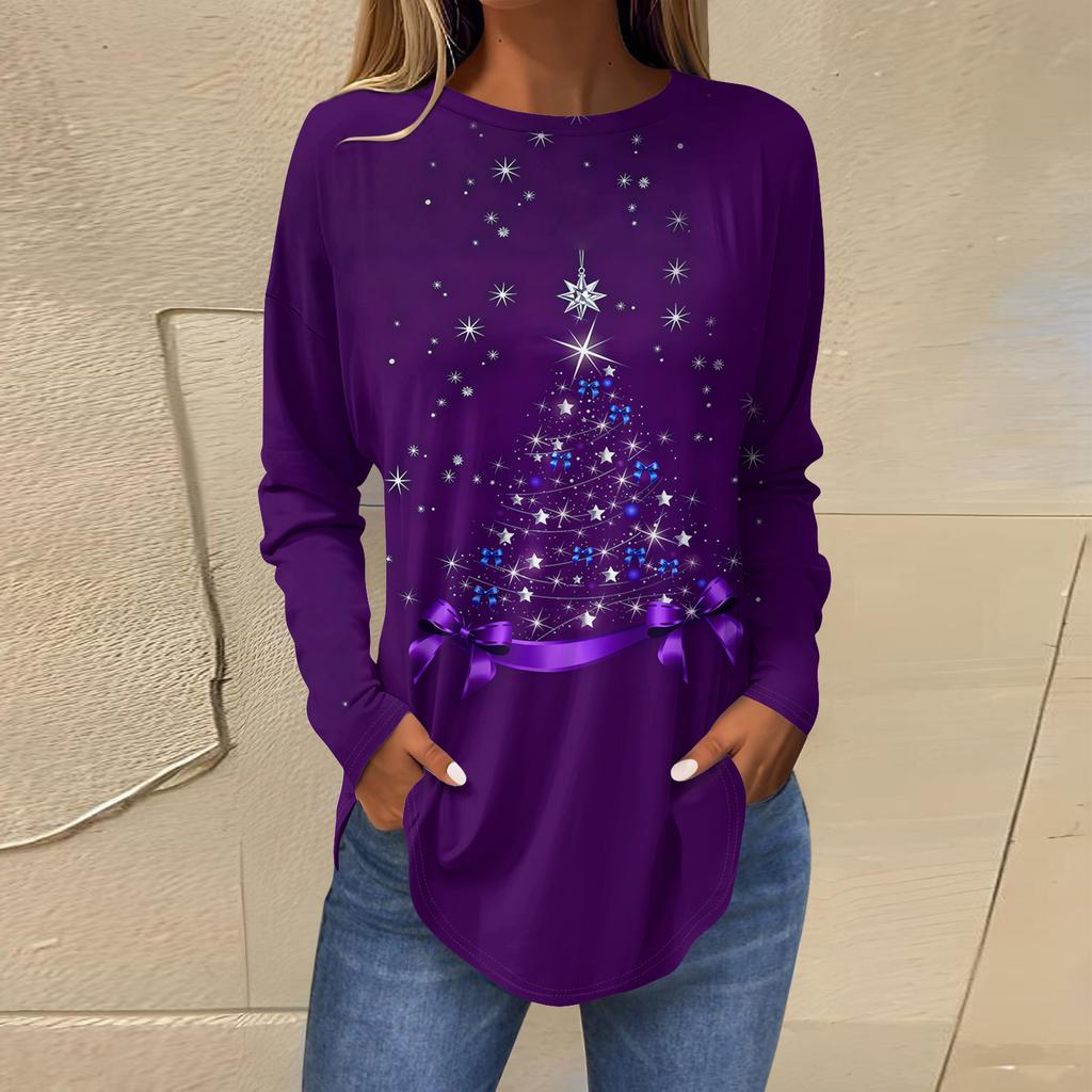 Women's Loose Comfortable Casual Fashion V-Neck Christmas Print Long Sleeve Hoodie