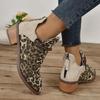 Westernstiefel für Damen, Herbst, Retro, Leopardenmuster, Damenstiefel, bequem, niedriger Absatz, große Damenschuhe