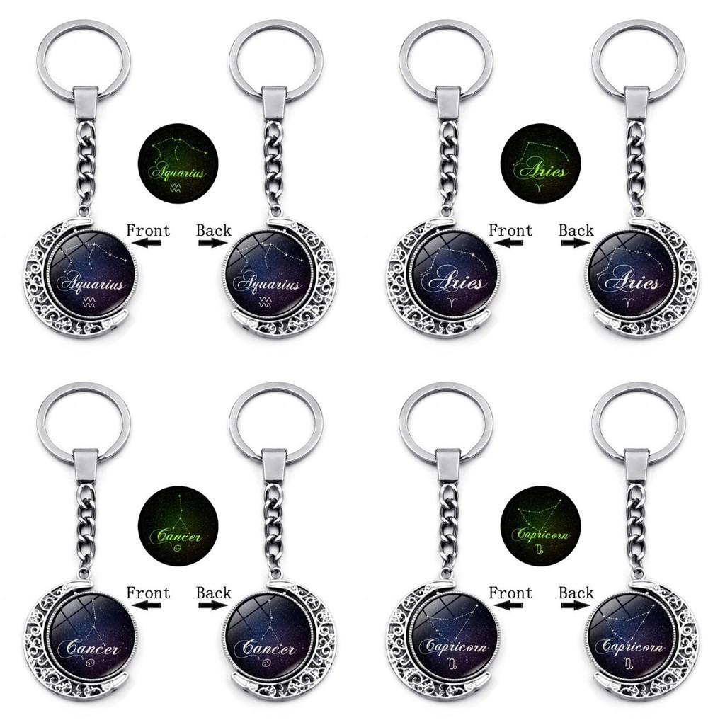 Stunning Zodiac Starry Night Keychain With Luminous Time Gem Moon Pendant