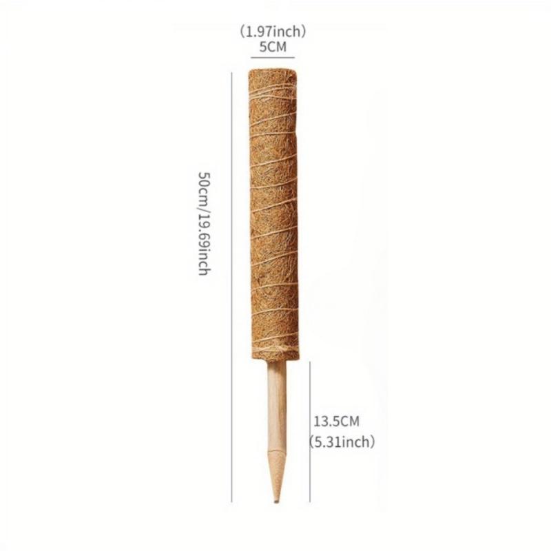 2pcs 19.69inch Garden Plant Support Stakes - Coconut Coir Rope Moss Rods for Climbing Vines, Flowers, Indoor/Outdoor Potted