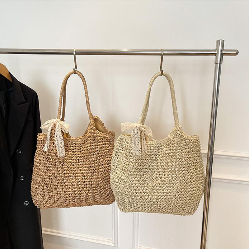 Yogodlns Woven Beach Bag Vintage Handmade Woven Shoulder Bag Raffia Rattan Bags Bohemian Ladies Summer Travel Vacation Casual Tote Bag