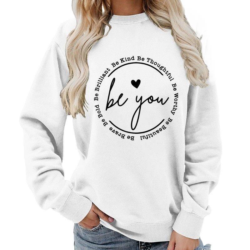 Women's Be You Letter Print Casual Loose Hoodie - Autumn/Winter Style