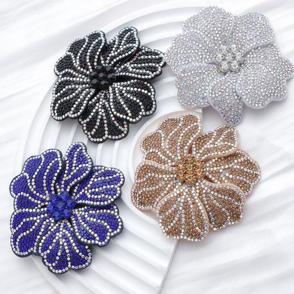 DIY Craft Rhinestone Flower Patches Sparkling Rose Brooch Fabrics Sew-On Applique  Sewing Supplies