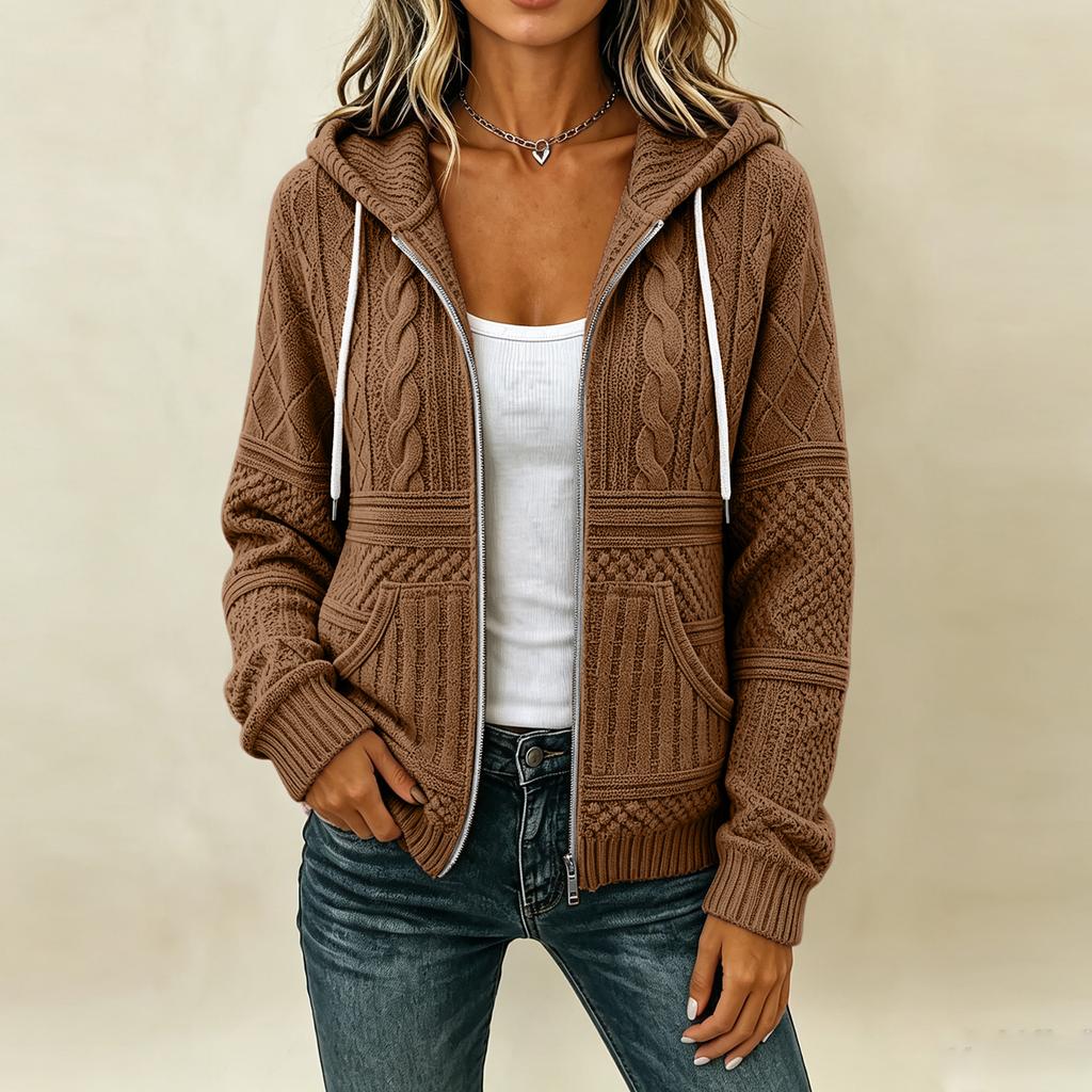 Damen Casual Locker Geschnittene Kapuzenjacke mit Reißverschluss und Blumigem Pailletten-Print