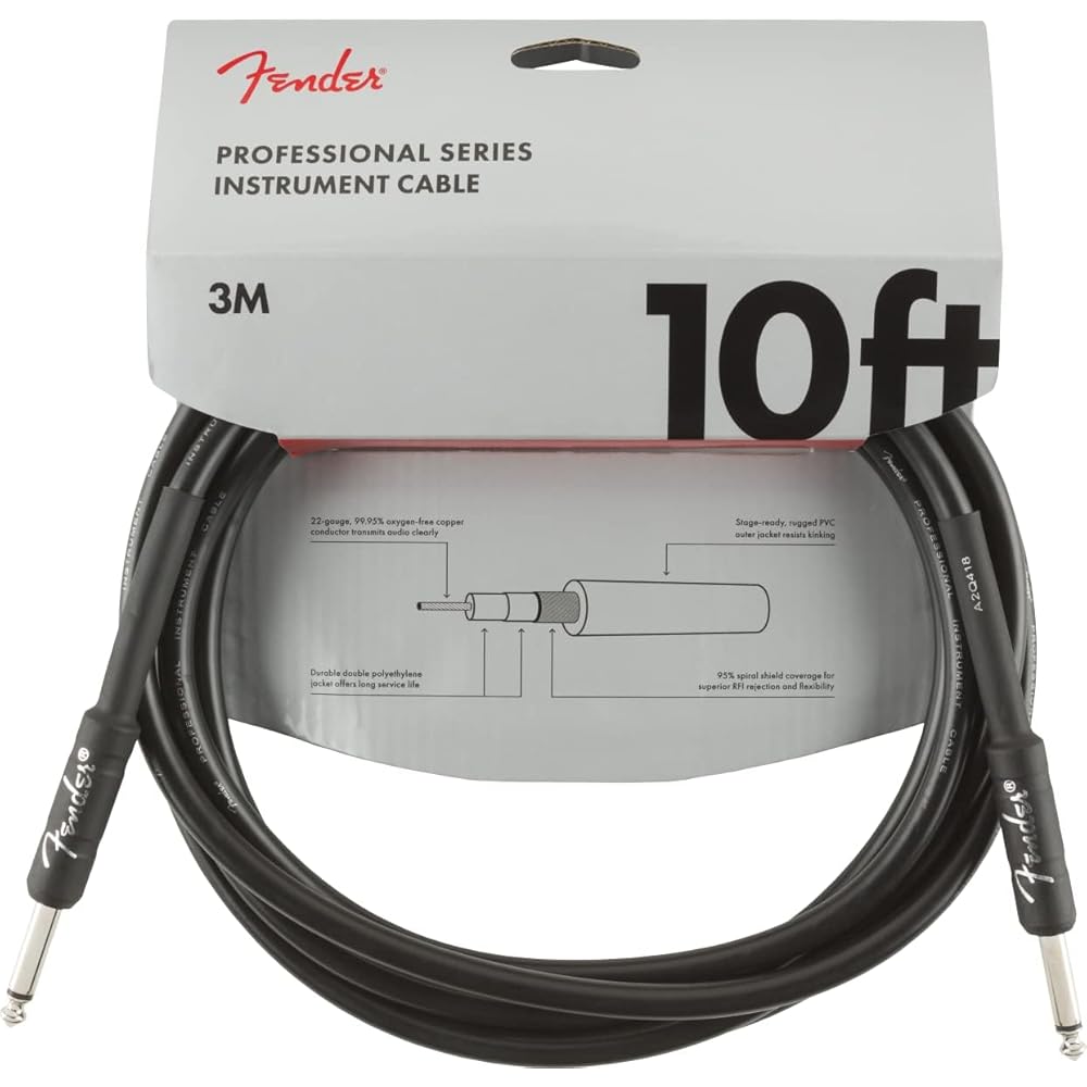 Fender Shielded Cable Professional Series Instrument Cable, Straight/Straight, 10', Black