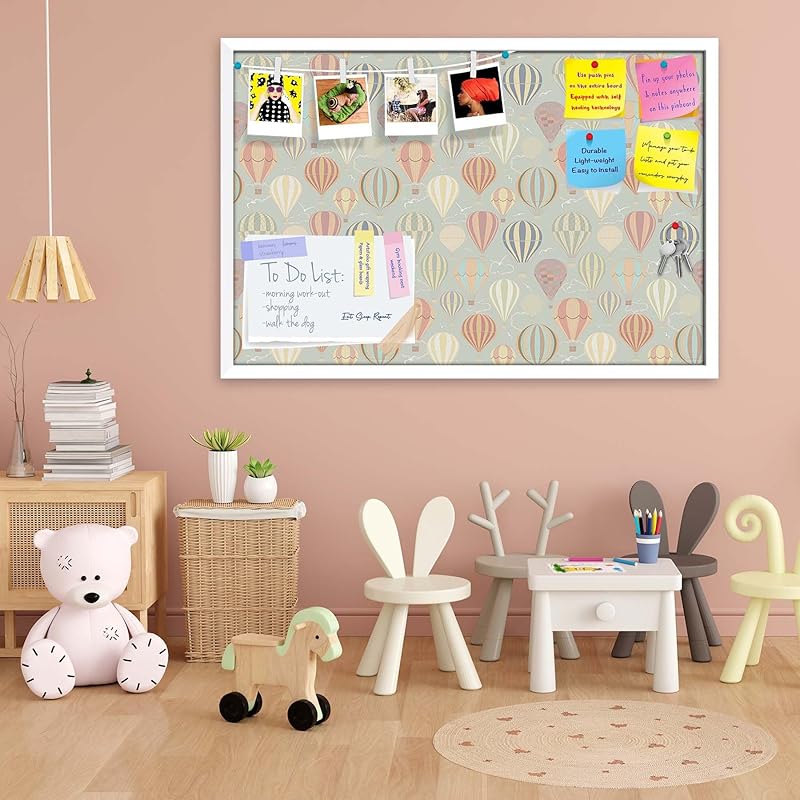 Artzfolio Air Balloons | Bulletin Board Notice Pin Board | Vision Soft Board Combo With Thumb Push Pins & Sticky Notes |