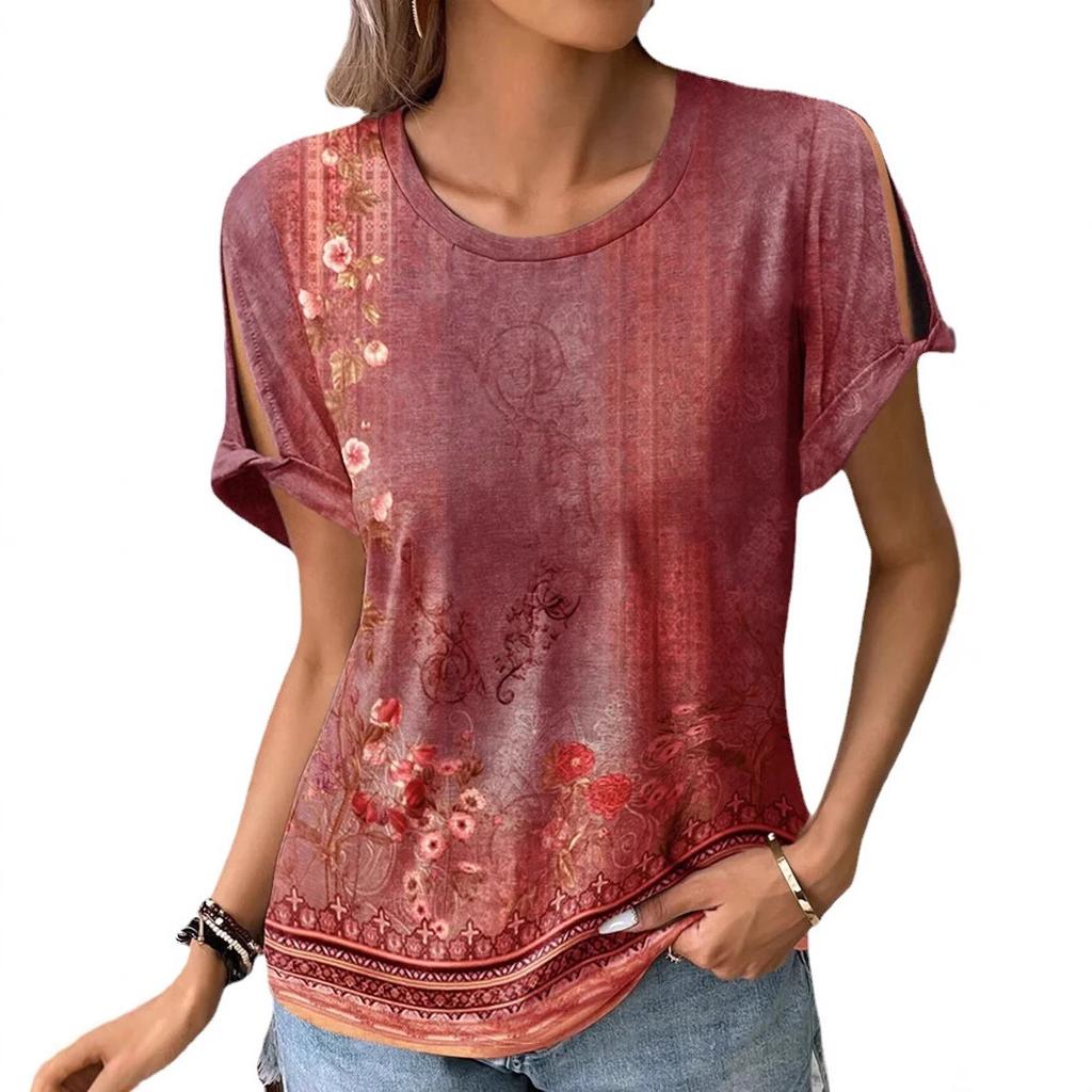 Summer Women's Printed Pattern Round Neck T-Shirt Short Sleeve Pullover Best for Summer Plus Size