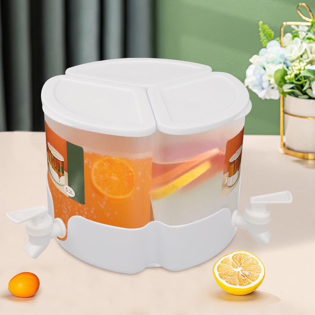 Bymaocar 5.2l/1.3gallon 3 Compartment Beverage Cold & Hot Juice Drinking Dispenser 360° Rotation W/ Lid for Hotel Cafe Bar Party