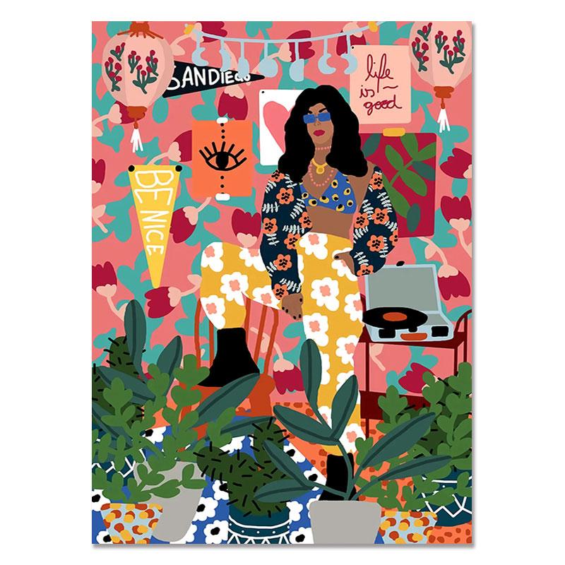 Abstract Fashion Vintage Girl Plant Dog Wall Art Canvas Painting Nordic Posters And Prints Wall Pictures For Living Room Decor