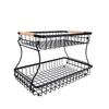 2 Tier Fruit Basket Kitchen Countertop Organizer Foldable Iron Frame Snack Storage Basket No Screw Assembly for Fruits