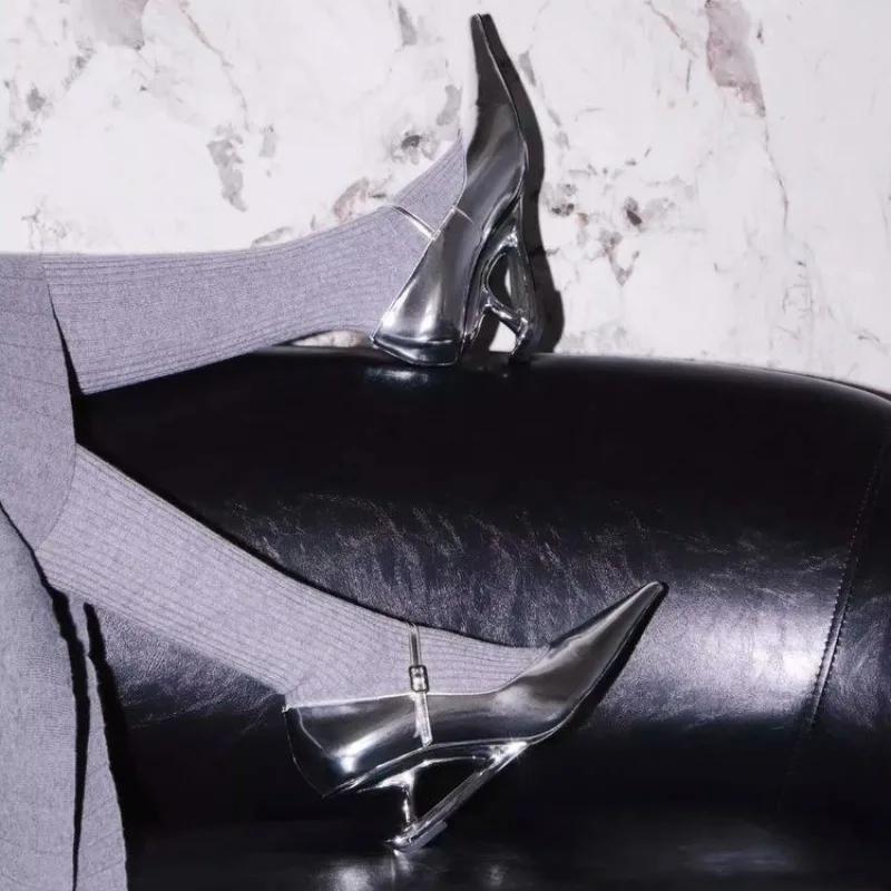 Fashion Mary Jane Shoes Special-Shaped Suspension Heel Pointed Toe High Heels Women's Four Seasons Non-Tired Foot Single Shoes