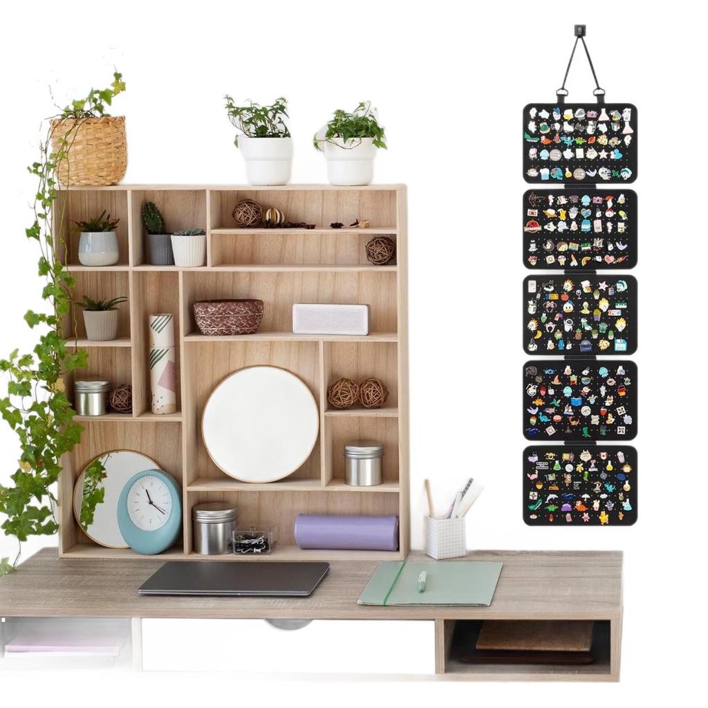 Organizador de Fieltro para Colgar en la Pared para Broches, Pines y Charms Croc, Panel de Exhibición de Joyería con Bolsillos Transparentes, Estante de Almacenamiento para Puerta de Dormitorio