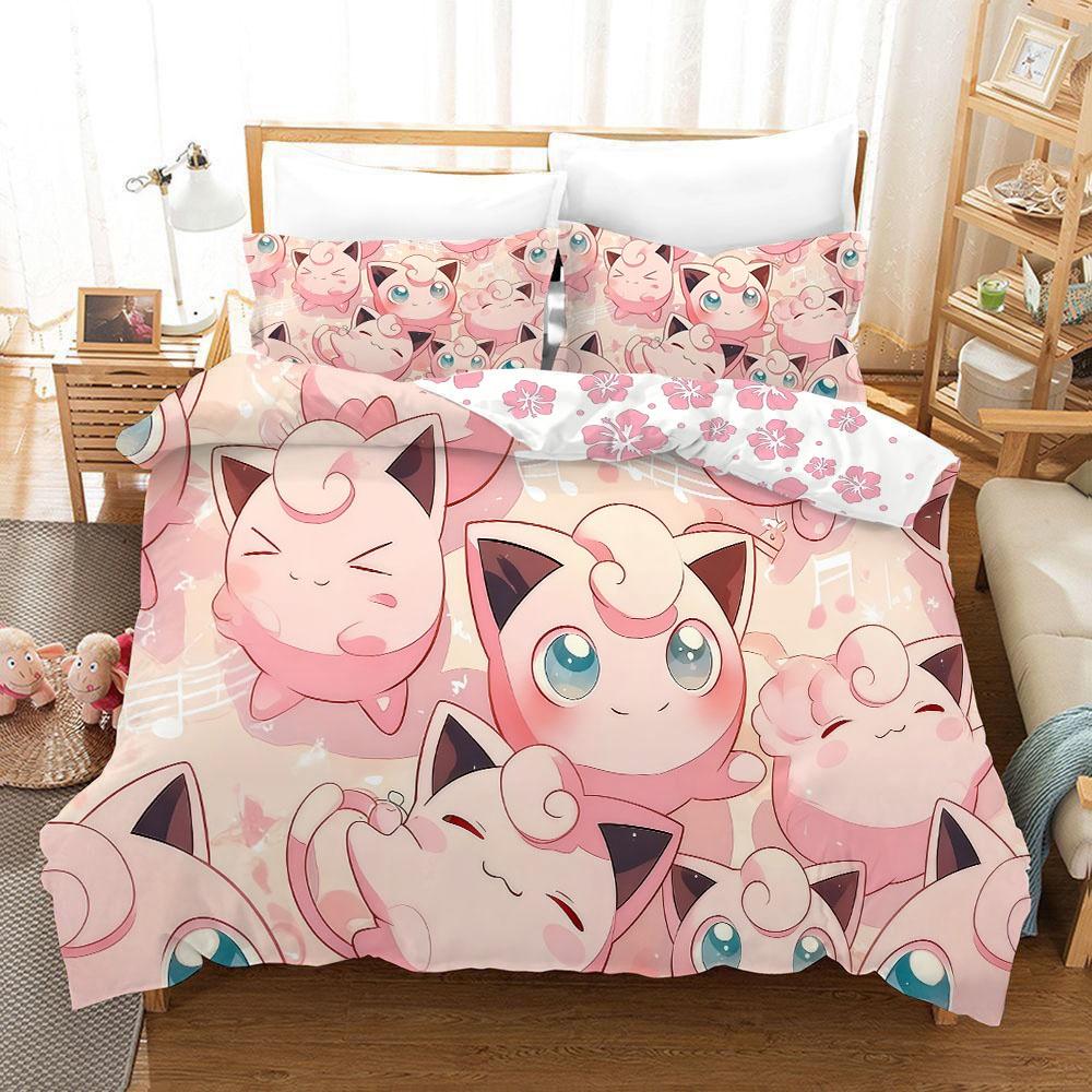

Pokemonzd Bedding Set Anime Pikachu 3D Duvet Cover Cute Polyester Bed Sheet Set Quilt Bedspread Set Children Comforter Bedding EU Twin 135x200cm