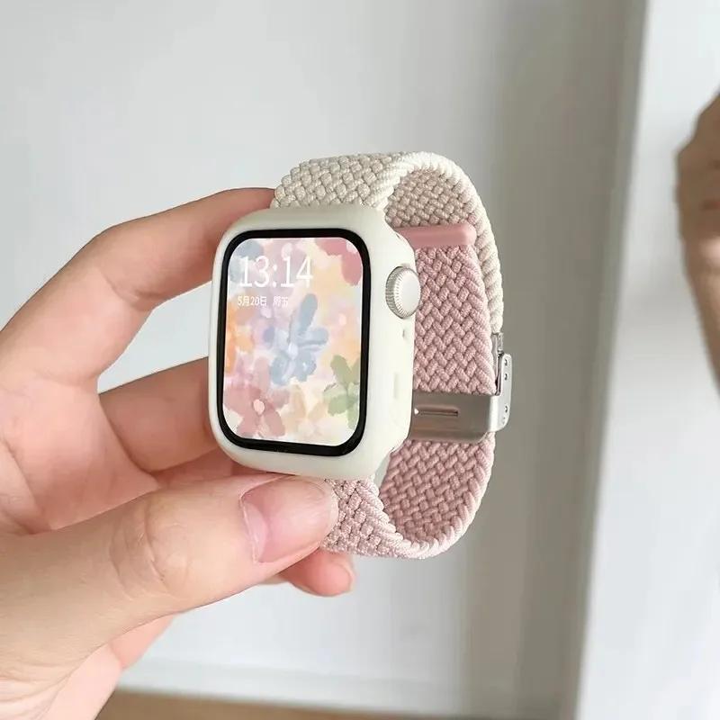 Candy Silicone Case+Strap For Apple Watch Series 9 8 7 45mm 41mm Band SE 6 5 4 44mm 40mm Nylon Correa Strap Iwatch Ultra 2 49mm