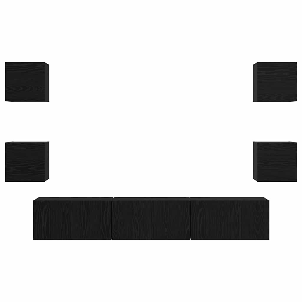 7 Piece Wall Mounted TV Cabinet Set Black Oak Effect Engineered Wood