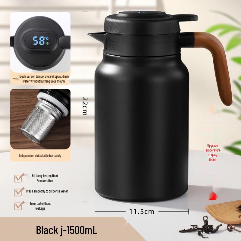 Portable Large Capacity Stainless Steel Tea Stewing Pot with Wooden Handle and Water Separator