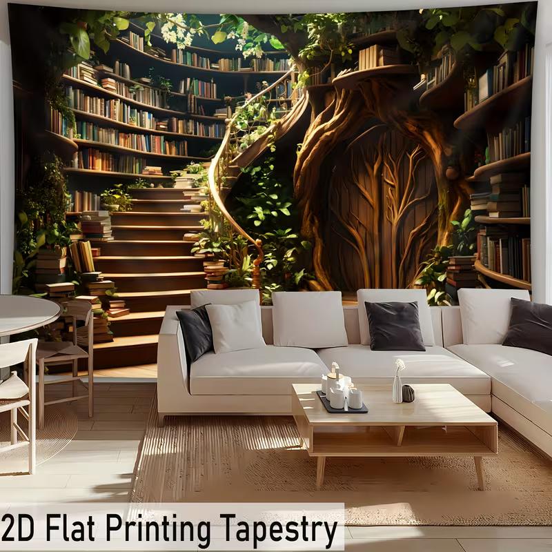 2D Magical Bookshelf Backdrop Forest Vines Party Decoration Backgroun