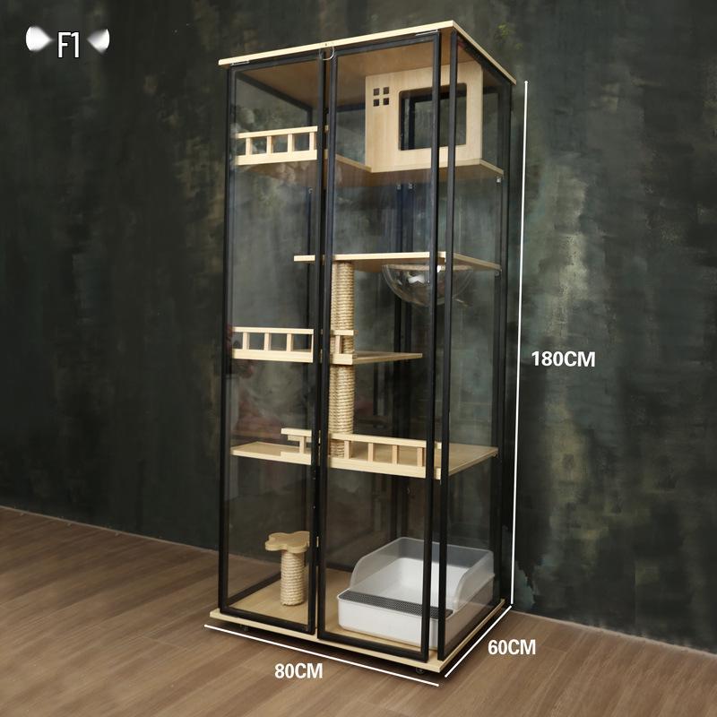 Transparent Three-Layer Luxury Indoor Cat Villa with Spacious Wood Design
