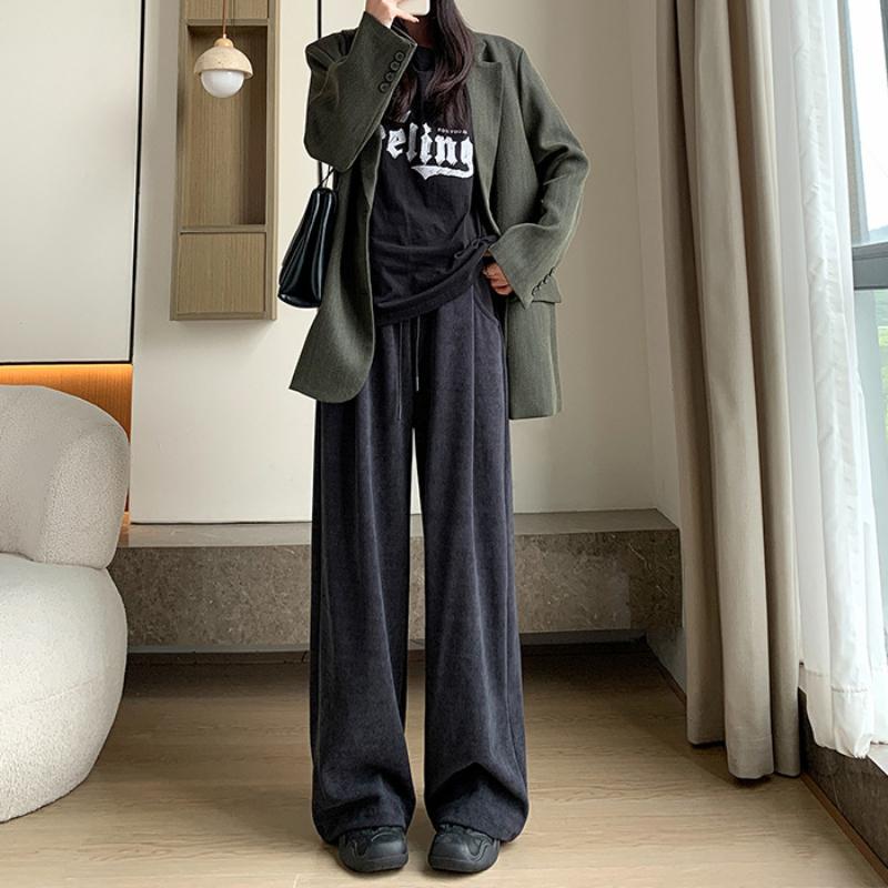 European Cotton Wool Wide-leg Pants for Women Loose Autumn and Winter Lazy Casual Slim Loose Wide-leg Pants Floor-moving Pants